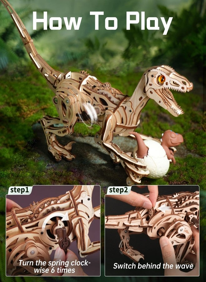 روبوتايم ألغاز خشبية ثلاثية الأبعاد على شكل ديناصورات من روبوتايم، نماذج فيلوسيرابتور متحركة، ألعاب ديناصورات ميكانيكية تعليمية، مجموعة بناء ألغاز ثلاثية الأبعاد كهدية - Image 4